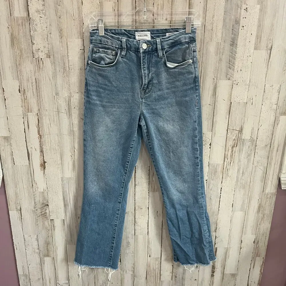 Frame Le Super High Crop Mini Boot Cut Jeans Womens Size 26 Raw Hem Medium Wash
